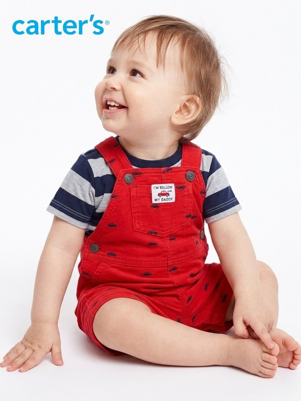 Carter's 2-Piece Baby Red Shortalls Striped & T-Shirt Size 12 Months 100% Cotton